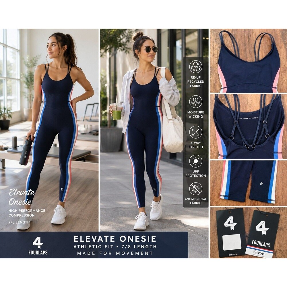 New Fourlaps Women Small Elevate Navy 7/8 Compression Jumpsuit Activewear NWT